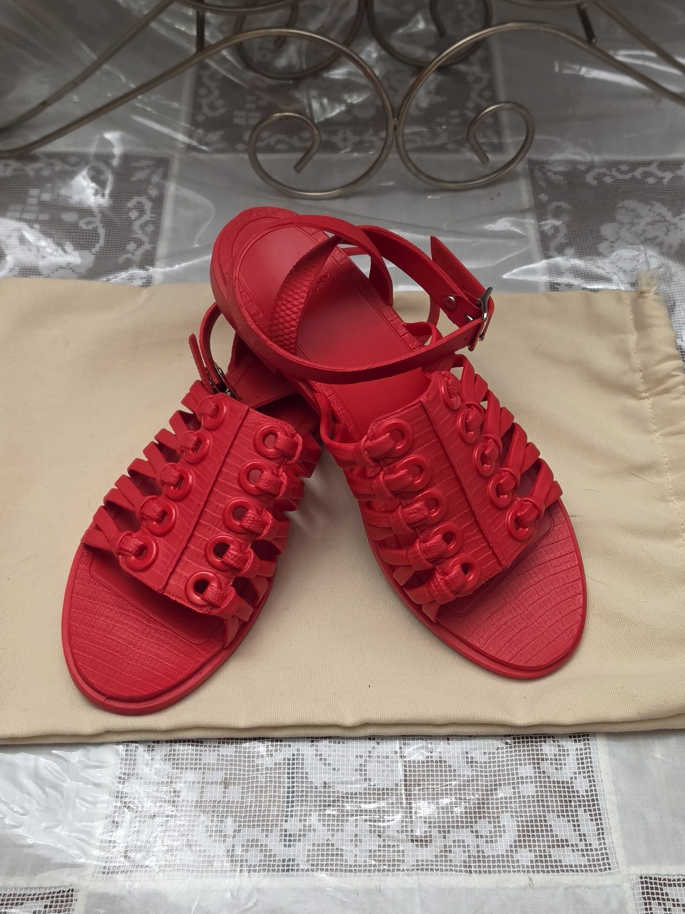 Givenchy Red Braided Loop Strap Sandals